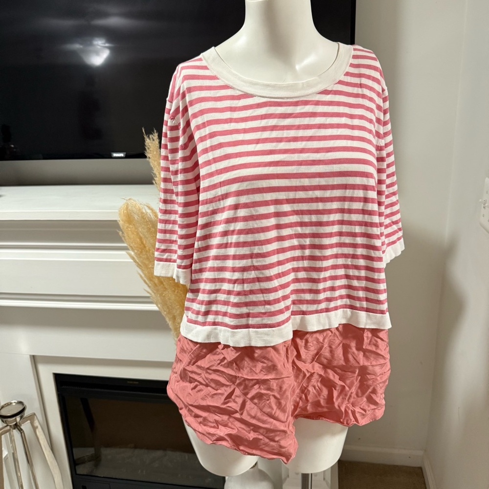 COS Pink and White cotton and silk Striped top